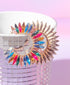 Rainbow Rhinestone Crescent Hoops